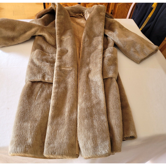 Vtg Brazotta Fur Collar Coat Tan 1950s Women’s M L Mad Men Classic Read 42" Long - Picture 7 of 15